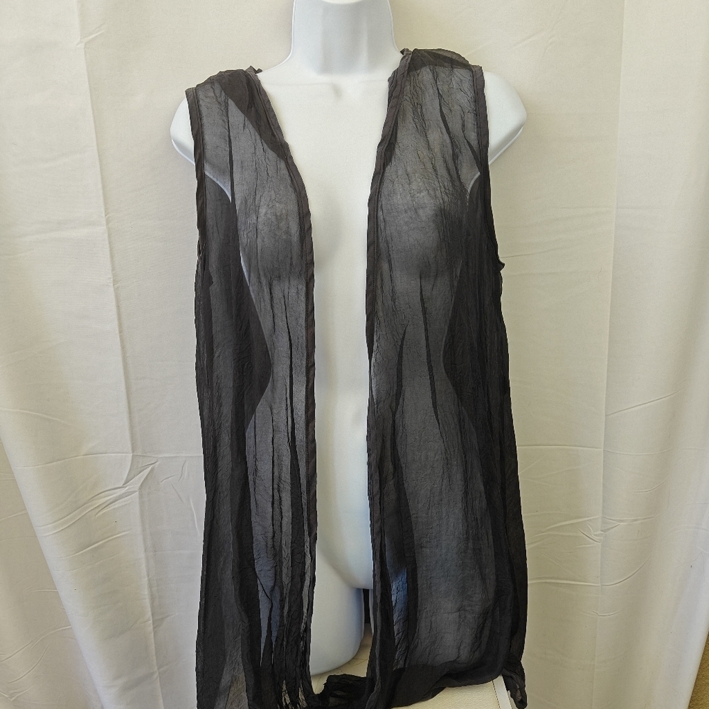 VTG Blue Fish Mesh Silk Navy Blue Boho Blouse Size 0 Women's
